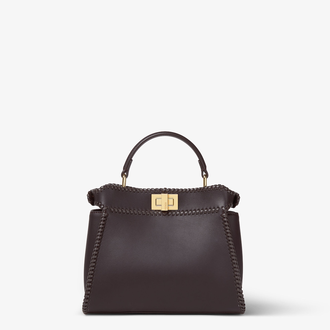 FENDI Peekaboo Mini Dark brown leather bag with threading - Image 1